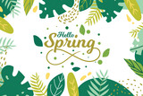 Hand Drawn Spring Leaves Background.	
