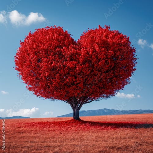 Heart tree. Red heart shaped tree. Valentine background