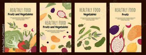 Healthy food cards in flat style