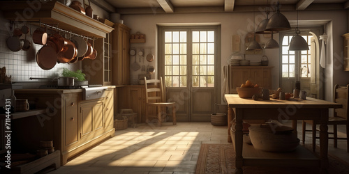 Cozy kitchen interior in traditional Country style house.