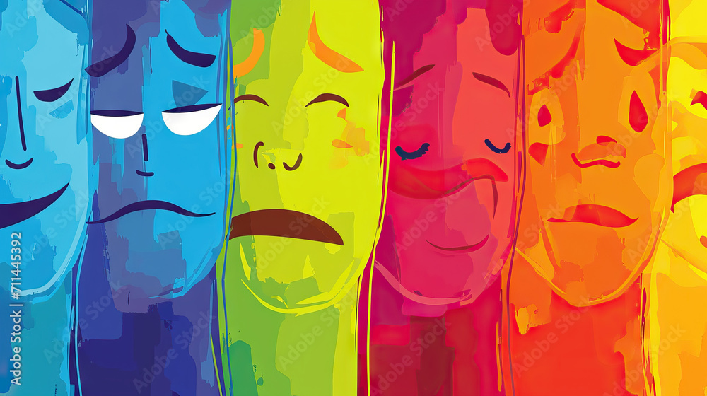 Emotional Spectrum: A Vector Background with Human Faces Displaying a Range of Emotions, from Happiness to Sadness, Perfect for Emotional Awareness Emotional Spectrum: A Vector Background with Human Faces Displaying a Range of Emotions, from Happiness to Sadness, Perfect for Emotional Awareness