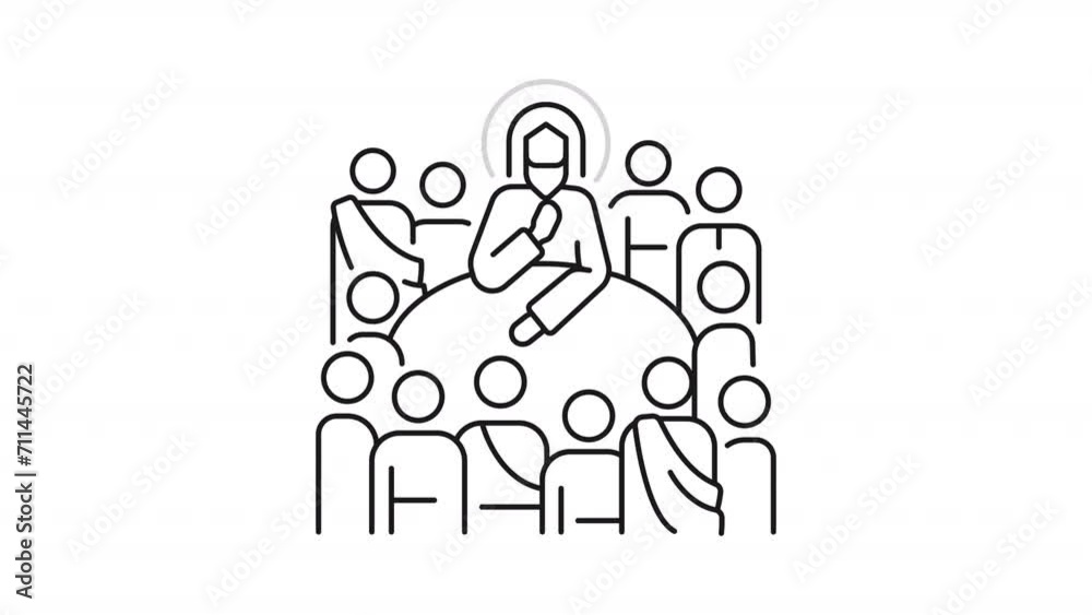 Last Supper line animation. Jesus Christ and twelve apostles animated icon. Holy communion. New testament. Black illustration on white background. HD video with alpha channel. Motion graphic Last Supper line animation. Jesus Christ and twelve apostles animated icon. Holy communion. New testament. Black illustration on white background. HD video with alpha channel. Motion graphic