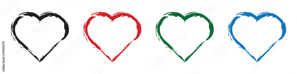 heart shape icons set . Black Red Green Blue love symbol on transparent background. paint brush drawn shape vector illustration. heart shape icons set . Black Red Green Blue love symbol on transparent background. paint brush drawn shape vector illustration.