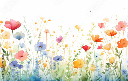 Blooming Floral Delight: An Abstract Watercolor Illustration of Colorful Poppy Flowers in a Meadow Garden