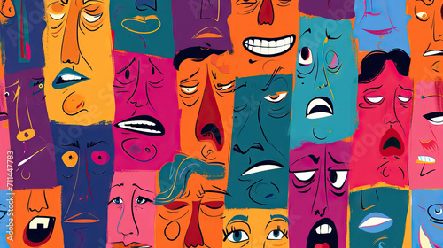 Human Expression: A Vector Background with Human Faces Expressing a Range of Emotions, Symbolizing the Complexity of Human Feelings