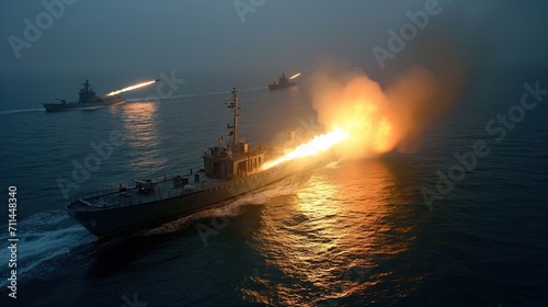 A missile fired from a military ship