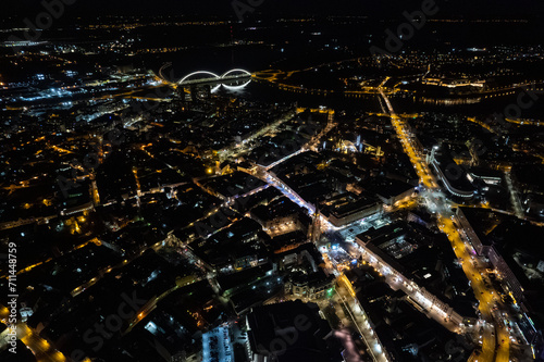 Aerial Beautiful City at Night Novi Sad  for the new year. High quality photo