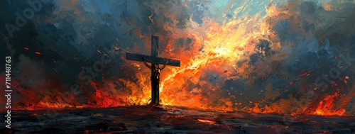 Foto A cross being destroyed by light and fire