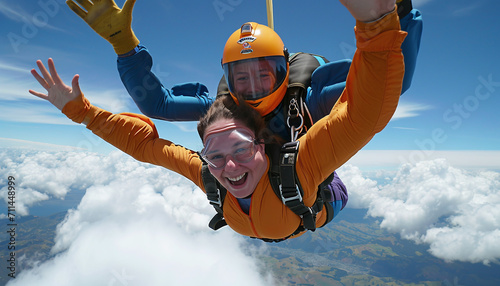 Tandem Skydiving Joy on a Cloudy Day