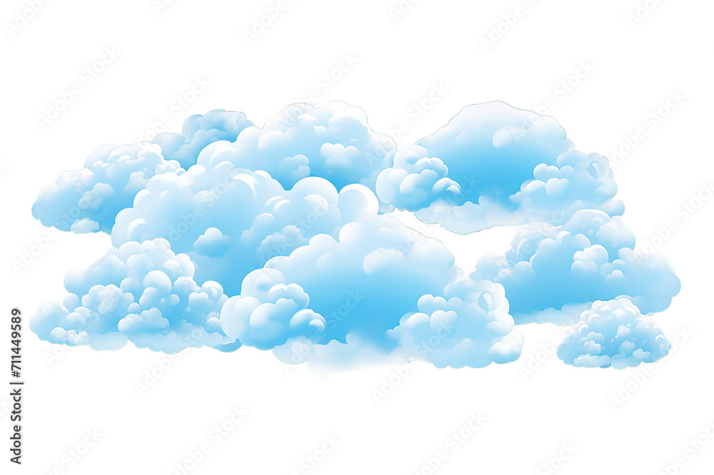 Group of blue clouds isolated on PNG Background. Generative Ai.