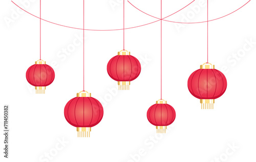 Hanging Chinese New Year Lanterns Vector Illustration, Lunar New Year and Mid-Autumn Festival Graphic