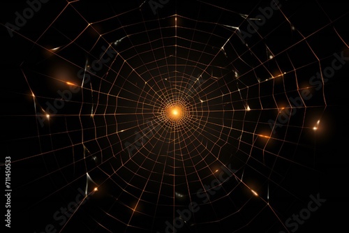 Abstract spider web like digital glass frame with glow, on black background, empty copy space Generative Ai