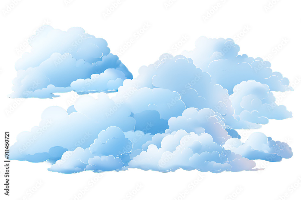 Group of blue clouds isolated on PNG Background. Generative Ai.