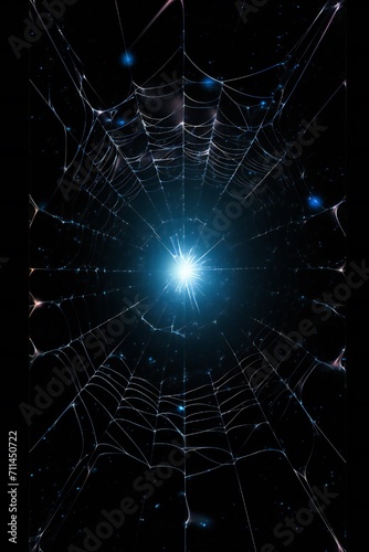 Abstract spider web like digital glass frame with glow  on black background  empty copy space Generative Ai