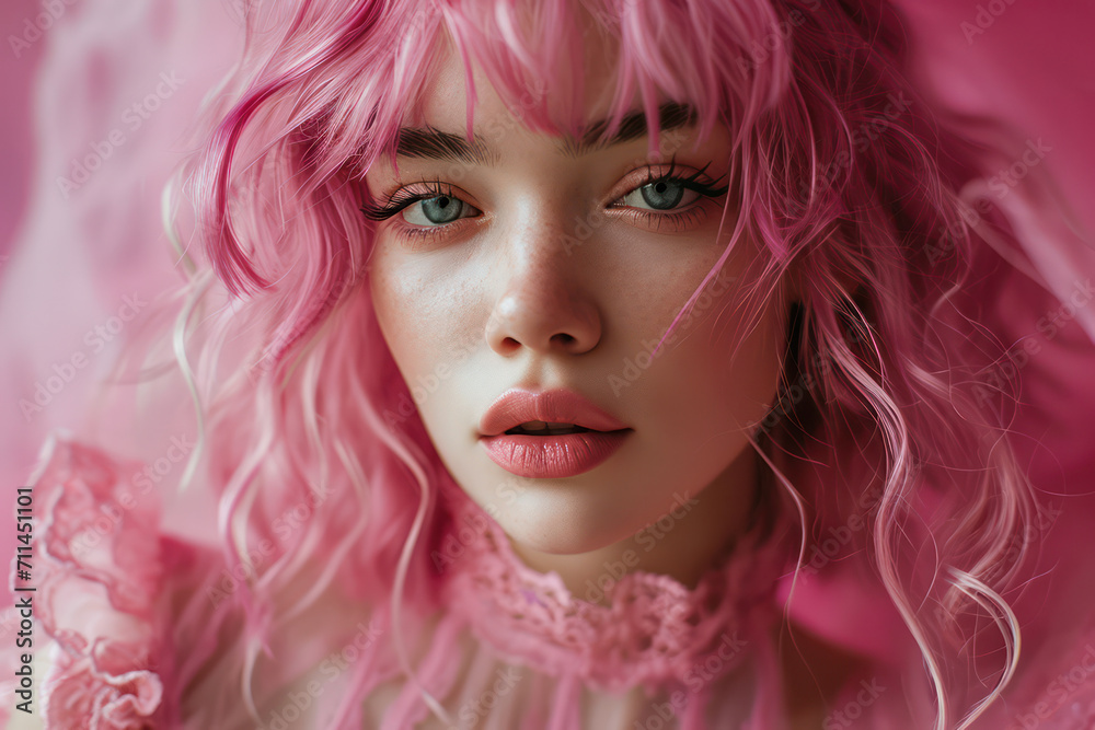 Feminine Beauty: A Glamorous Portrait of a Attractive Young Woman with Blonde Hair Posing in a Pink Dress against a White Background. Feminine Beauty: A Glamorous Portrait of a Attractive Young Woman with Blonde Hair Posing in a Pink Dress against a White Background.