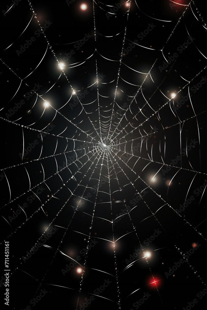 Naklejka premium Abstract spider web like digital glass frame with glow, on black background, empty copy space Generative Ai