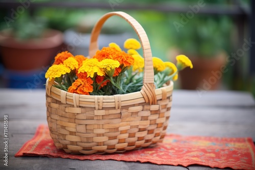 basket filled with freshly picked marigolds