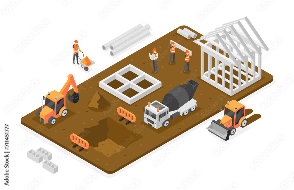 Construction composition in isometric view Construction composition in isometric view