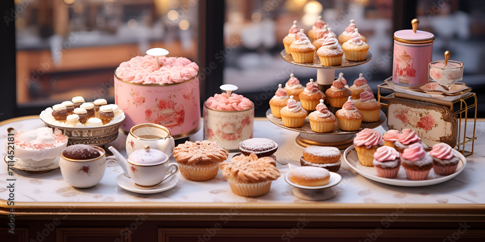  different types desserts pink hat looking case cupcakes Mini chocolate cream fresh nice sweetness 