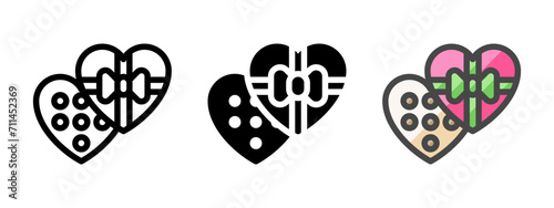 Multipurpose chocolate box vector icon in outline, glyph, filled outline style. Three icon style variants in one pack.