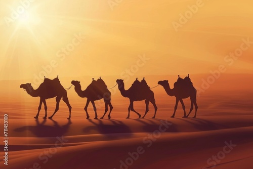 Shadows of camels  Islamic new year poster template 