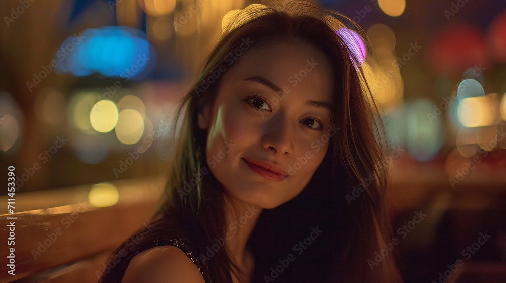 Portrait of a person in a night city. Portrait of a person in a night city.