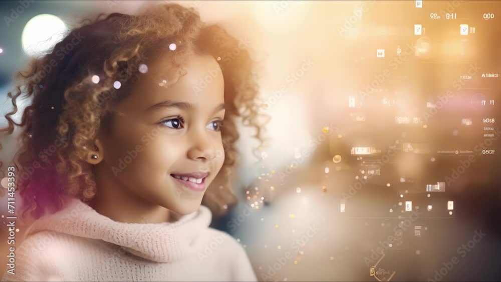 Macro snapshot of a personalized AI language learning program, displaying progress and customized lessons for each child.