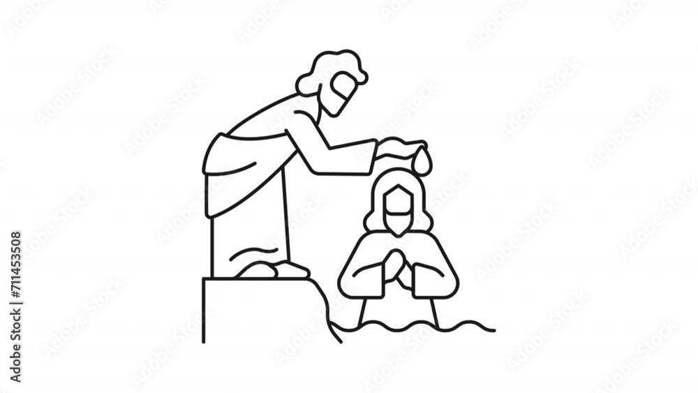 Baptism of Jesus line animation. Jesus and John animated icon. Christian ritual. New testament. Black illustration on white background. HD video with alpha channel. Motion graphic Baptism of Jesus line animation. Jesus and John animated icon. Christian ritual. New testament. Black illustration on white background. HD video with alpha channel. Motion graphic