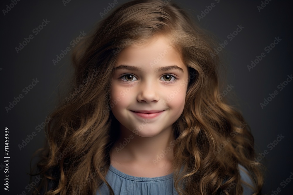 Portrait of a cute little girl with long curly hair on dark background Portrait of a cute little girl with long curly hair on dark background