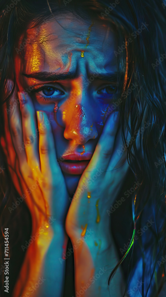 Young Woman Crying Hard and Covering Her Mouth, Displaying Signs of Being Emotionally Overwhelmed or Victimised Young Woman Crying Hard and Covering Her Mouth, Displaying Signs of Being Emotionally Overwhelmed or Victimised