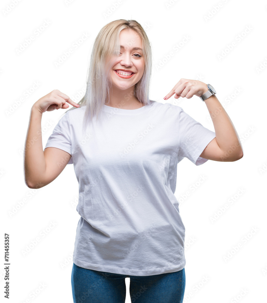 Young blonde woman over isolated background looking confident with smile on face, pointing oneself with fingers proud and happy. Young blonde woman over isolated background looking confident with smile on face, pointing oneself with fingers proud and happy.