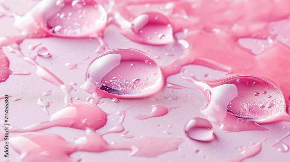 Pink drops of water or cosmetic essence on a pink background. Pink drops of water or cosmetic essence on a pink background.