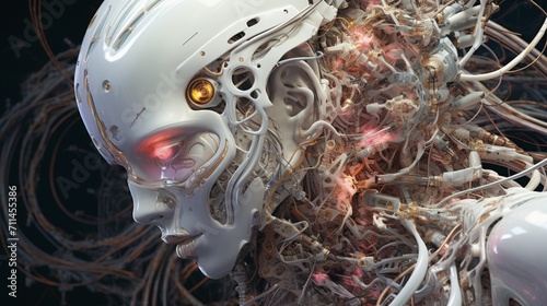 An intricate and meticulously designed cybernetic organism, showcasing intricate biomechanical details and futuristic enhancements - Generative AI