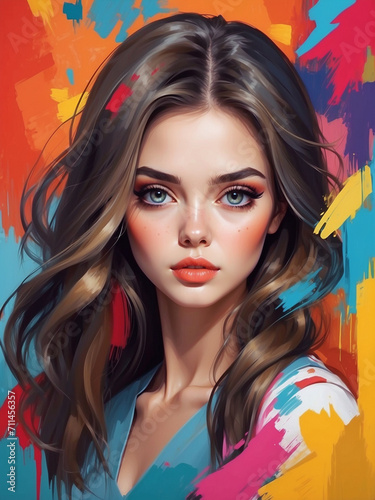 Portrait artwork of beautiful young woman with colorful background © BNMK0819