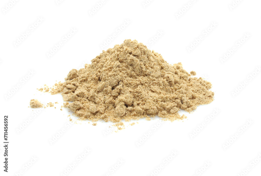 Ground ginger powder. Heap isolated on white background. Ground ginger powder. Heap isolated on white background.
