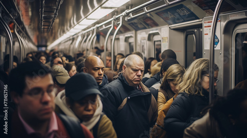 Metro lotado de pessoas 