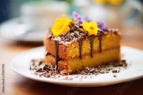 cake with grated chocolate topping, close-up