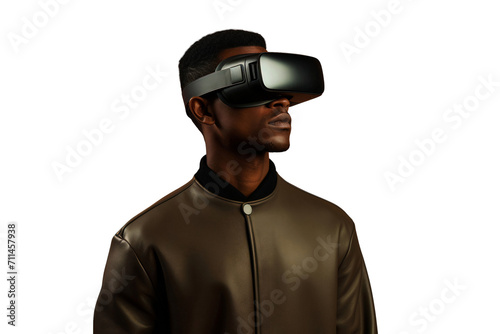 A black man using virtual reality headset, isolated on transparent background © The Stock Guy