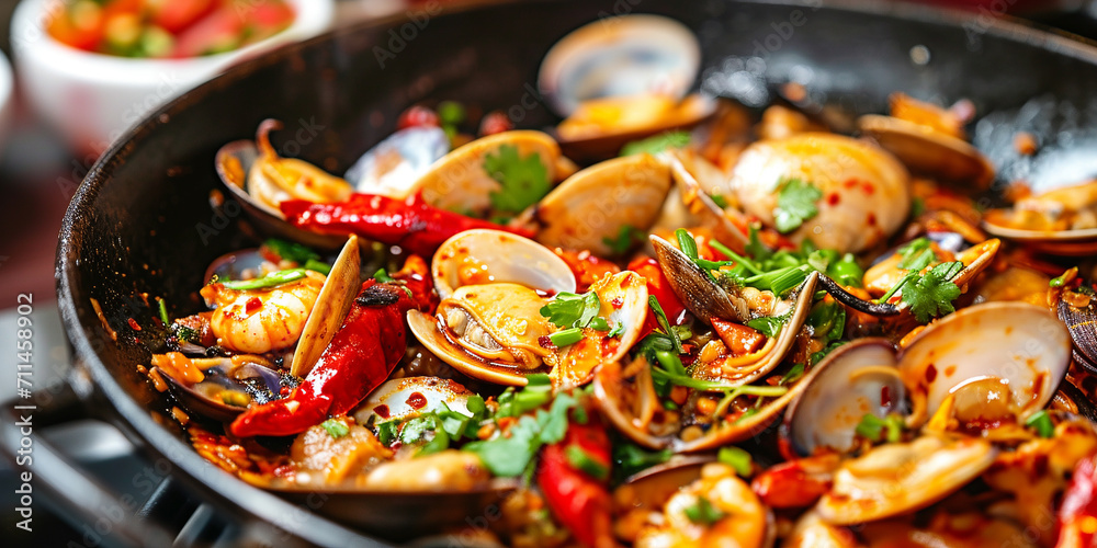 Spicy, fresh, fried shellfish and seafood