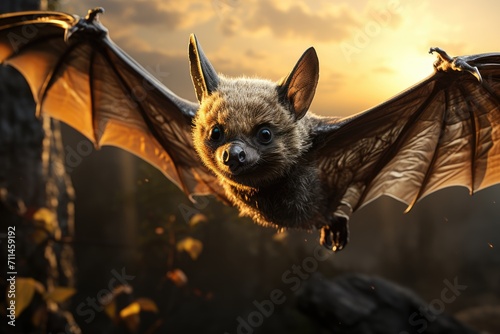 An agile common pipistrelle gracefully soars through the vast expanse of the open sky, its sleek mammalian form a testament to the wonders of nature photo