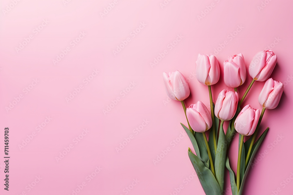 A bouquet of delicate pink tulips on a plain background. A bouquet of delicate pink tulips on a plain background.