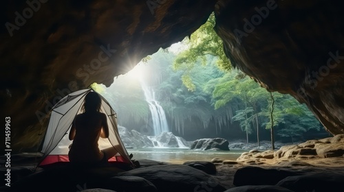 woman in the cave waterfall