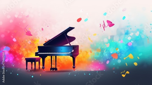 piano and music notes background photo