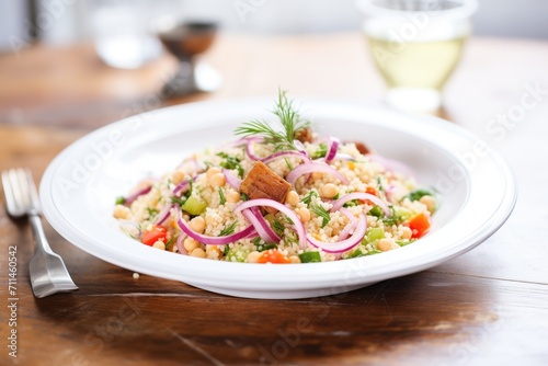 fresh couscous salad with chickpeas and red onions