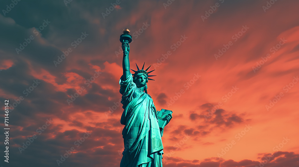 Fototapeta premium background illustration of the statue of liberty at sunset