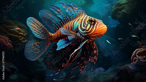 An intricately detailed depiction of a mandarinfish amidst coral reefs  showcasing its vibrant colors and intricate patterns - Generative AI