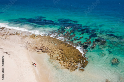 Reef formation and white sand of Vera View Beach just north of Cottesloe in Perth
