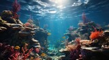 A vibrant underwater world teeming with diverse fish and colorful corals, illuminated by the gentle glow of aquarium lighting, evoking a sense of awe and appreciation for the wonders of nature and ma