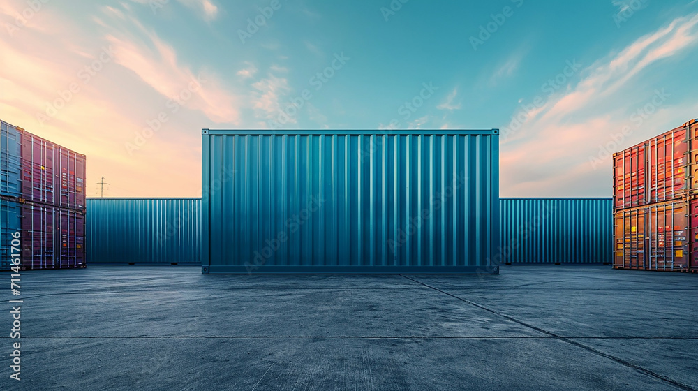 Cargo container or shipping container with strength for shipment storage and transport goods product and raw material between location or country. Made with generative ai - obrazy, fototapety, plakaty 