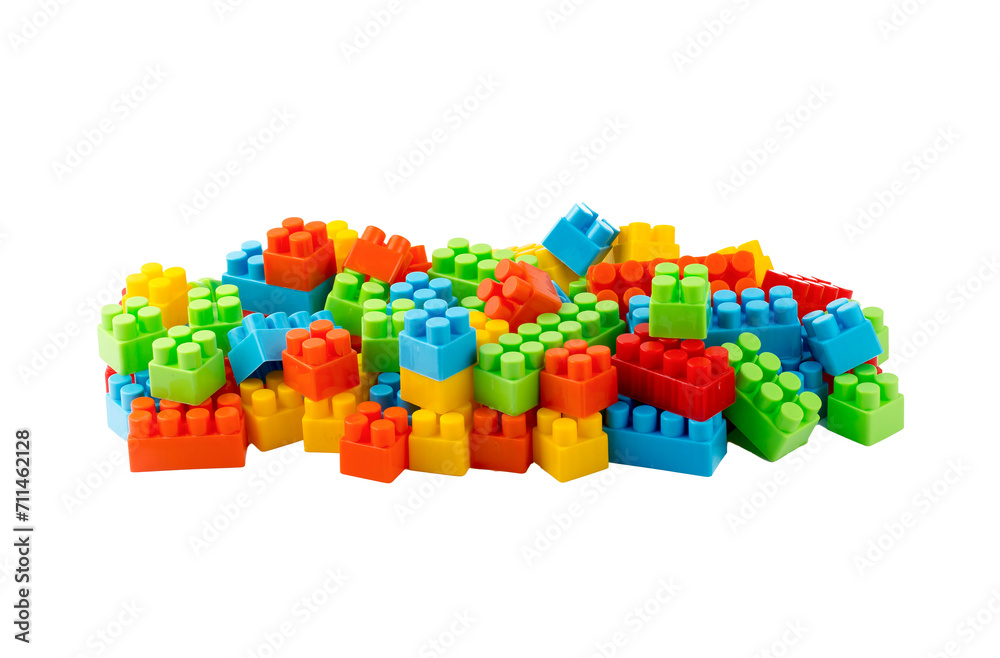 Children toys; colorful plastic blocks on the white background. Children toys; colorful plastic blocks on the white background.